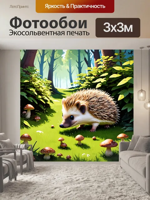 Фотообои ёжик исследует рощу, обнюхивая кустарники и траву, в поисках еды
