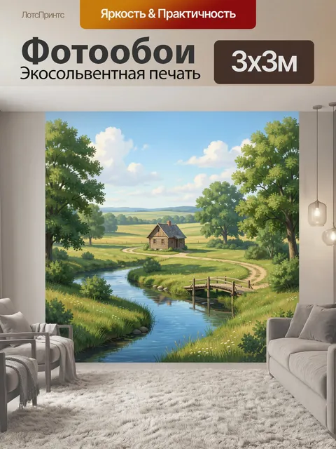 Фотообои Деревенский пейзаж с рекой