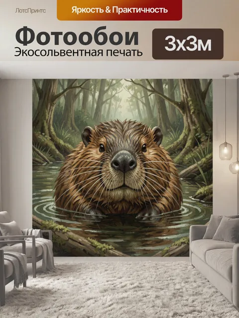Фотообои Бобёр у тихого лесного пруда
