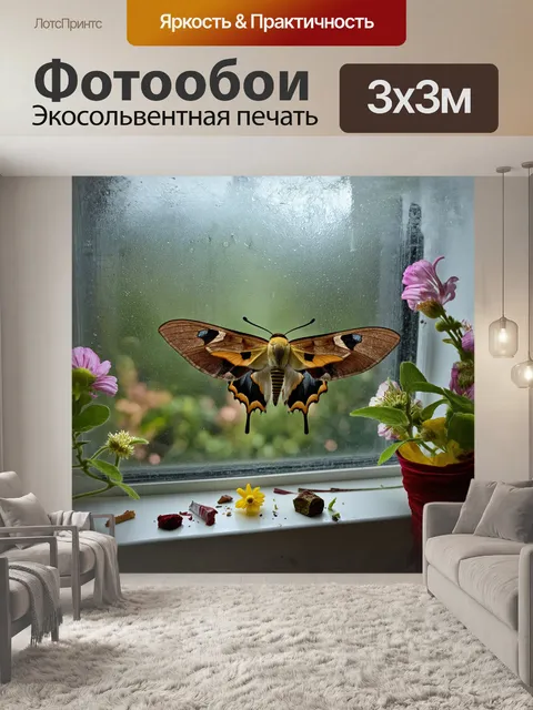 Фотообои в сумрачном, mystical_ambient свете, сквозь запотевшие, отсыревшие оконные стекла, бражник, как символ…