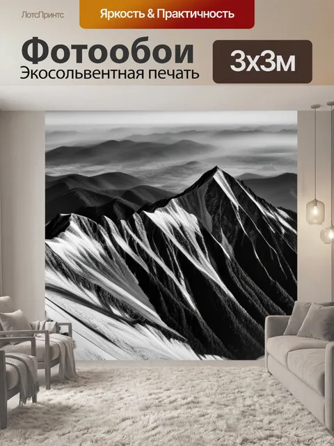 Фотообои пейзаж с вершины горы чернобелый