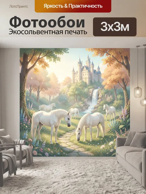 Фотообои Белые лошади у замка