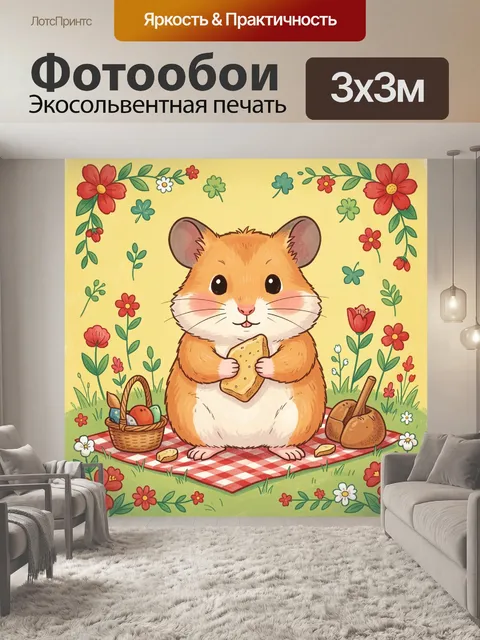 Фотообои Хомяк с сыром и корзинкой