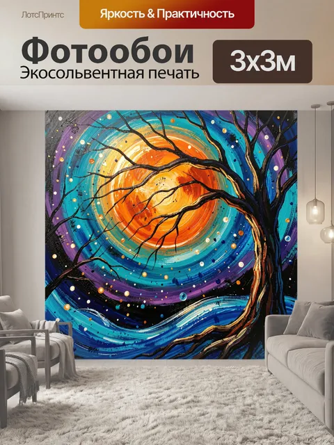 Фотообои Абстрактное дерево у светящегося круга
