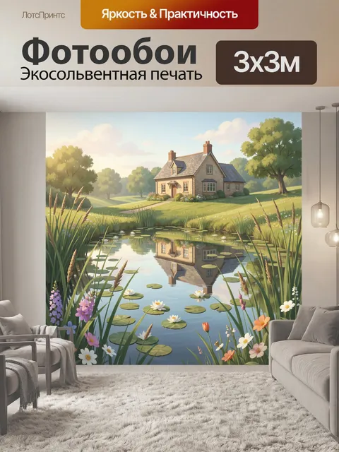 Фотообои Дом у пруда с кувшинками