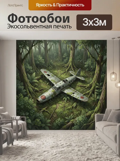 Фотообои Военный самолёт в джунглях