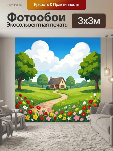Фотообои Домик в цветущем саду
