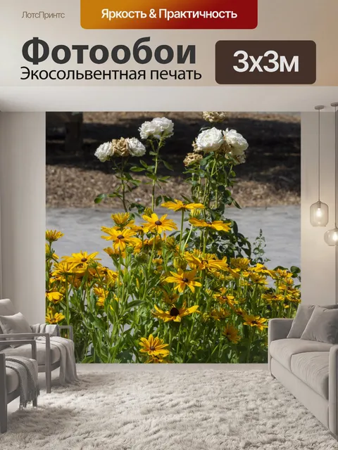 Фотообои Подсолнухи и розы