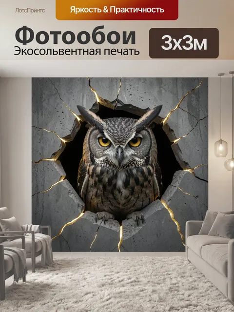 Фотообои Сова сквозь треснувшую стену