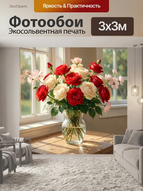 Фотообои Розы и пионы у окна