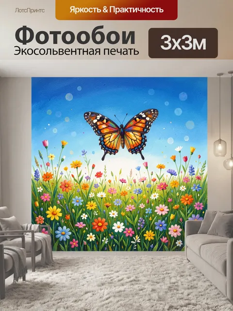 Фотообои Бабочка над летним лугом