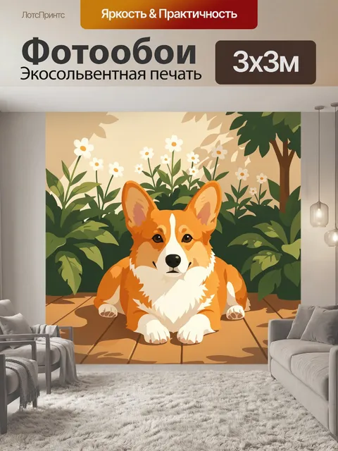 Фотообои Вельш корги в саду
