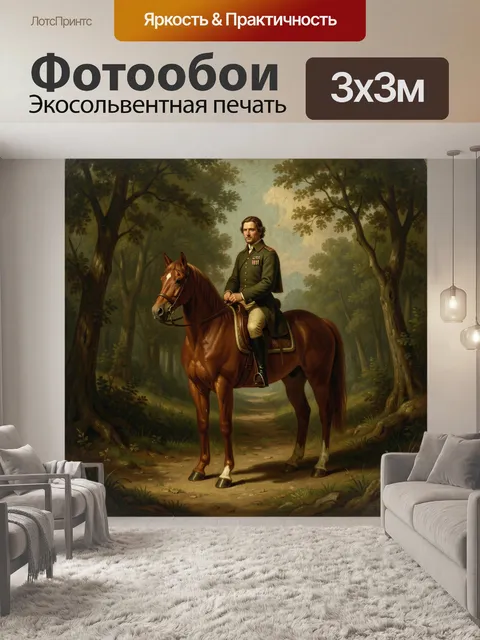 Фотообои Офицер верхом на коне в лесу