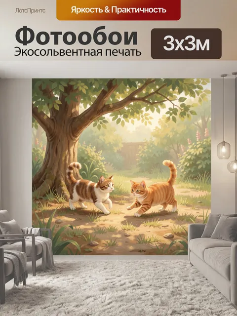 Фотообои Рыжие коты у тропинки в саду