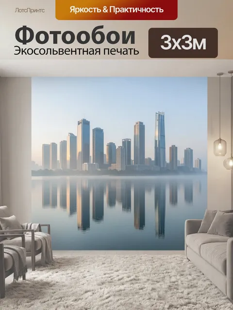 Фотообои Городские небоскрёбы у спокойной воды