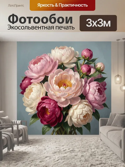Фотообои Букет пионов в пастельных тонах