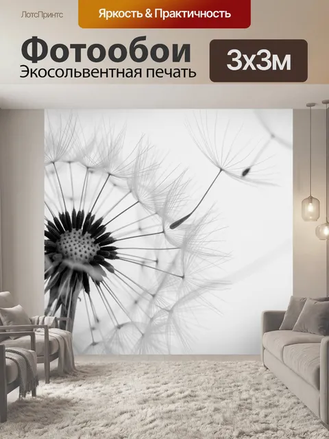 Фотообои Макро одуванчика в монохроме
