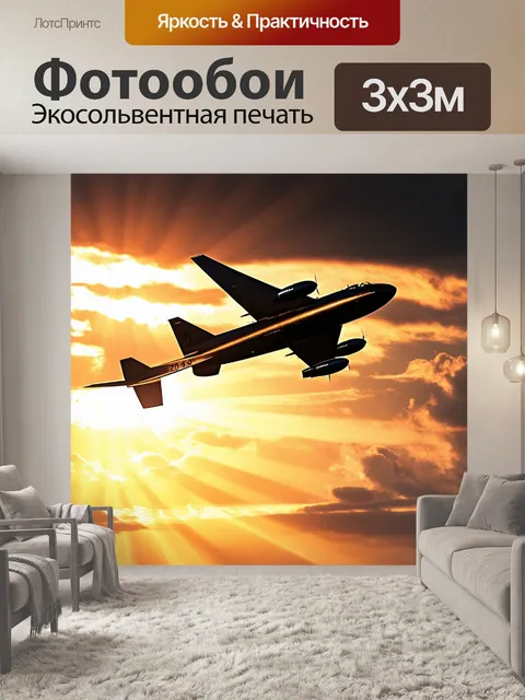 Фотообои изобразите стратегический bomber самолет на фоне заката