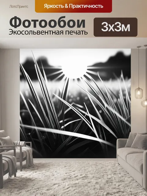 Фотообои с травой чернобелый