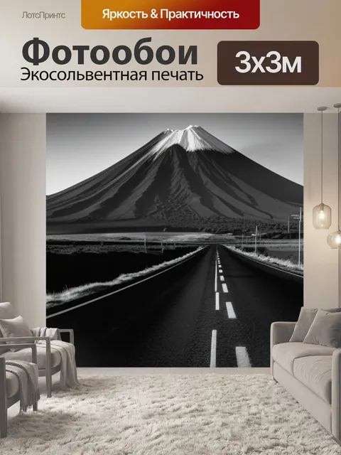 Фотообои пейзаж с вулканами чернобелый