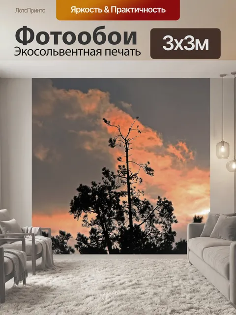 Фотообои силуэт дерева в розовое небо