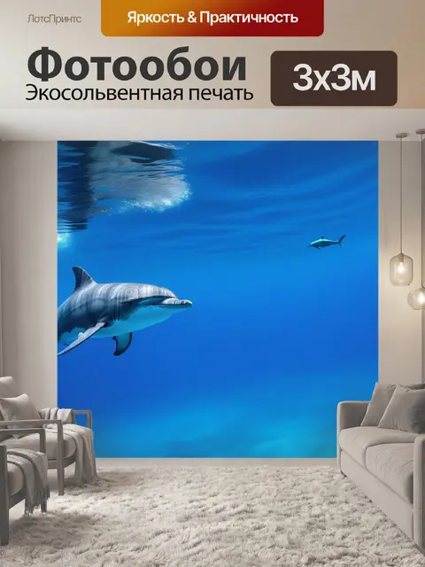 Фотообои кит в очках, барракеда в очках и дельфиния в очках в открытом море