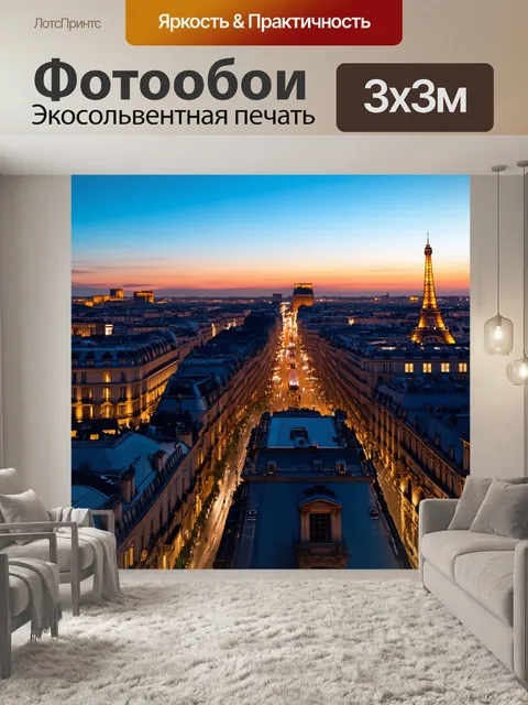 Фотообои вид на вечерний париж с крыши