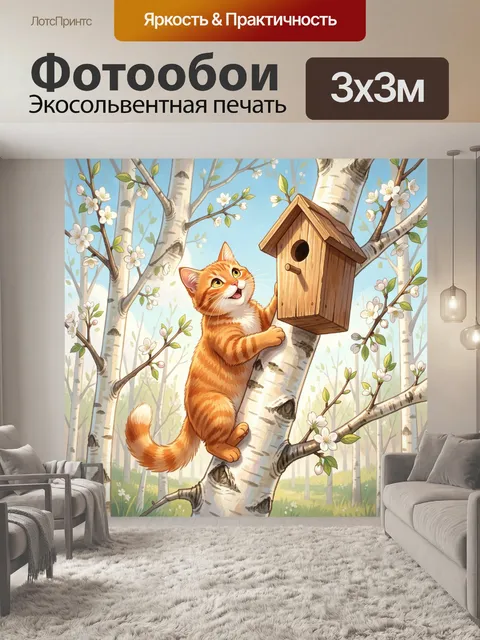 Фотообои Рыжий кот и скворечник