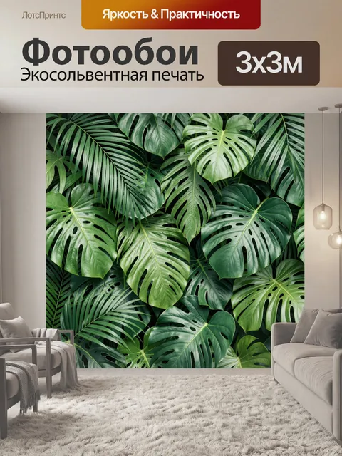 Фотообои Тропические листья монстеры и пальмы