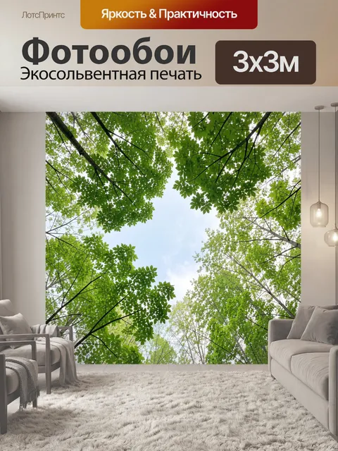 Фотообои Зеленый лесной полог неба