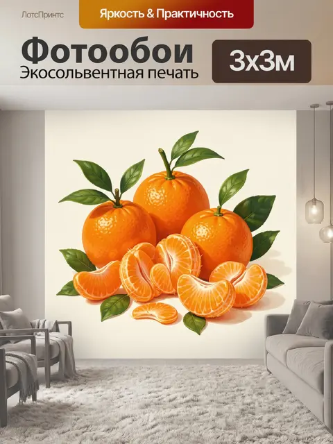 Фотообои Апельсины и дольки с листьями