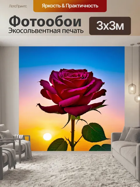 Фотообои огромная роза на фоне заката