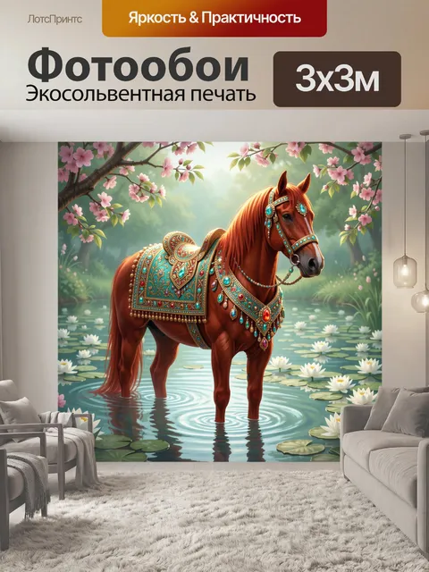 Фотообои Украшенная лошадь среди кувшинок