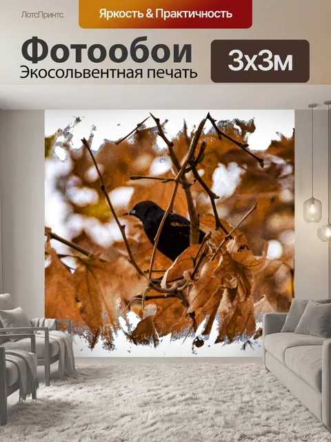 Фотообои черная птица в осеннем дереве