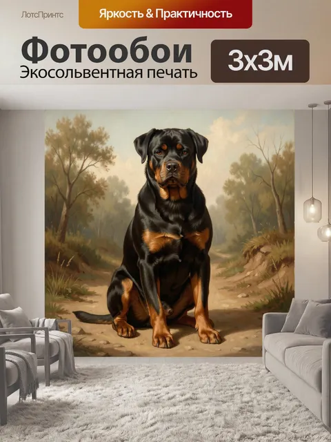 Фотообои Ротвейлер в лесной чаще