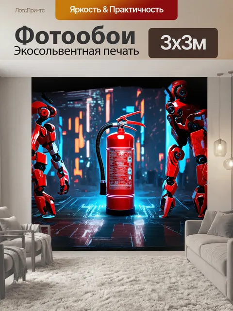 Фотообои футуристический огнетушитель с светящимися синими линиями и металлической поверхностью