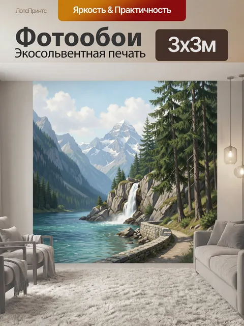 Фотообои Горный пейзаж с водопадом