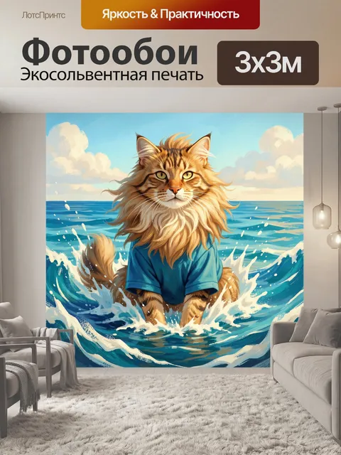 Фотообои Кот в море и волнах