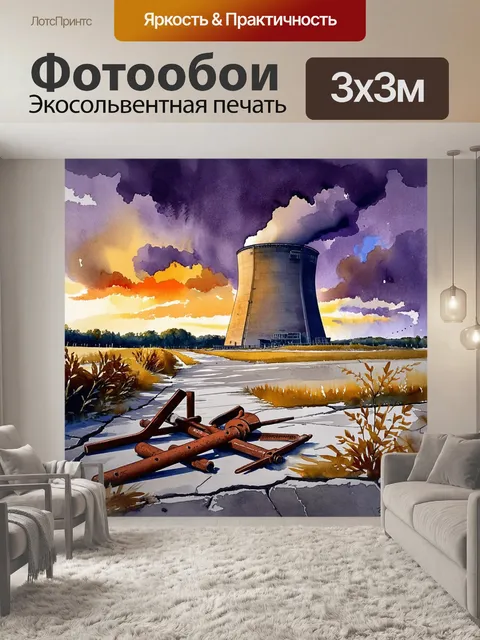 Фотообои заброшенный чернобыльский реактор в вечерних сумерках