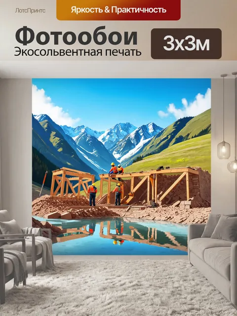 Фотообои небольшая стройка в горах
