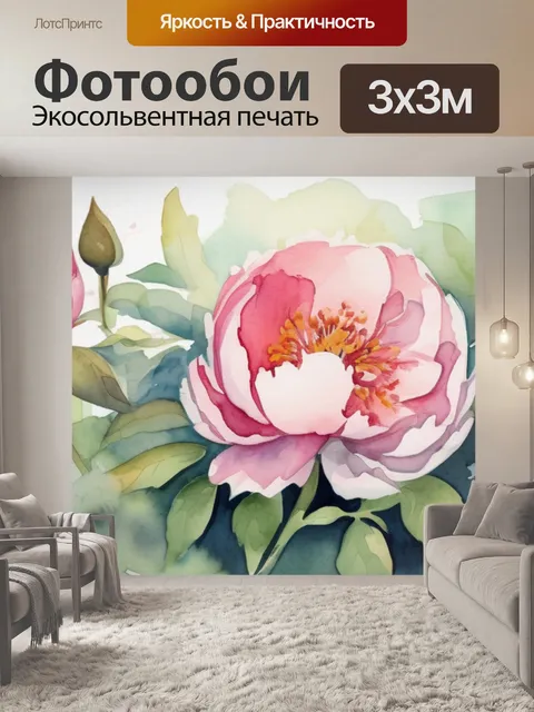 Фотообои пионы в рамке