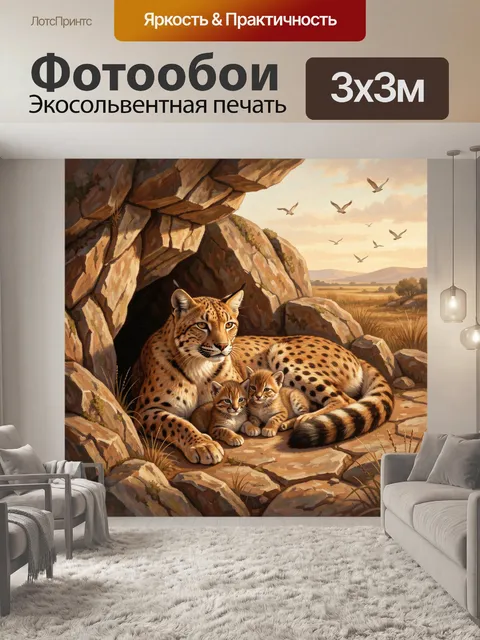 Фотообои Гепард с детёнышами у скалы