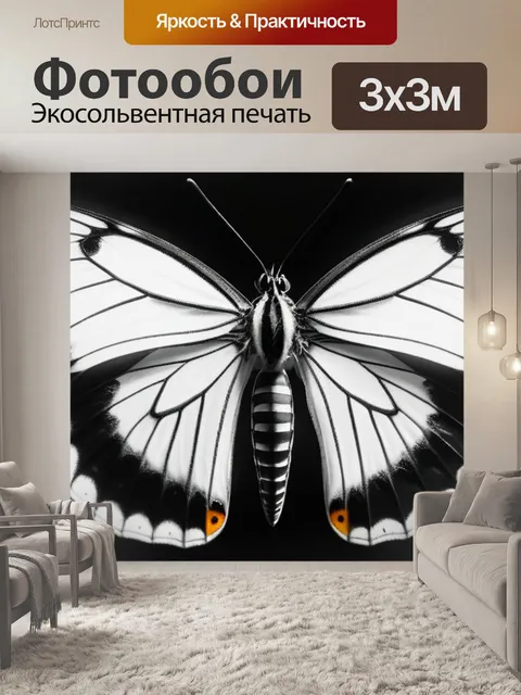 Фотообои с бабочками чернобелый