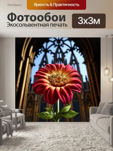 Фотообои цветы в стиле готический, с наложением золотых покрытий и готической архитектурой в фоновом режиме