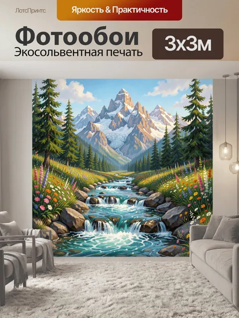 Фотообои Альпийский пейзаж с горной рекой