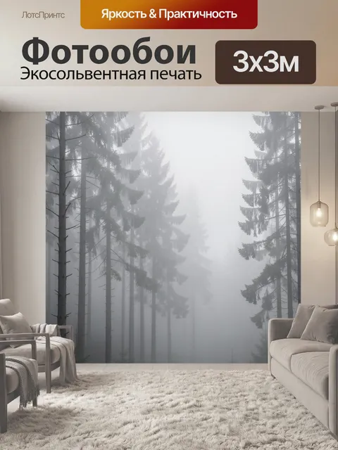 Фотообои Туманный хвойный лес