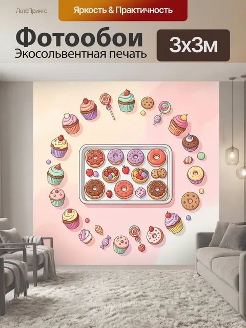 Фотообои Сладости и капкейки на подносе