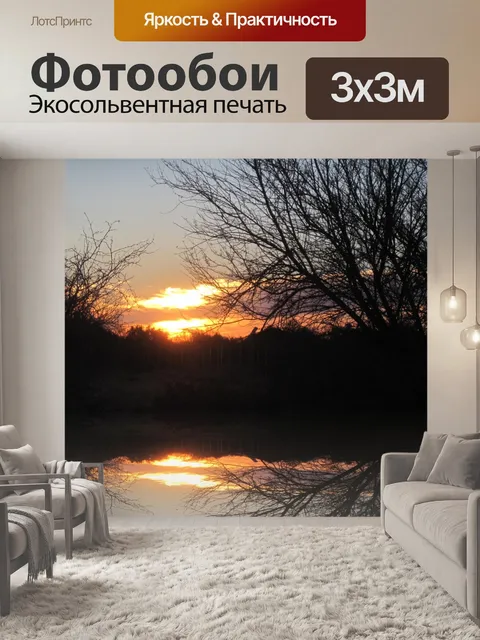 Фотообои дерево и закат отражая