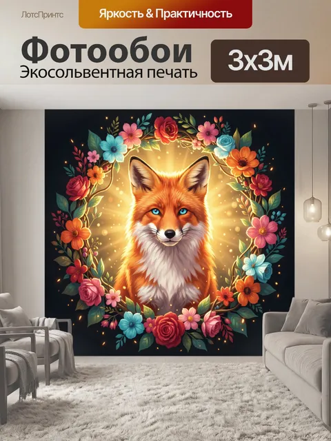 Фотообои Лиса в цветочном венке