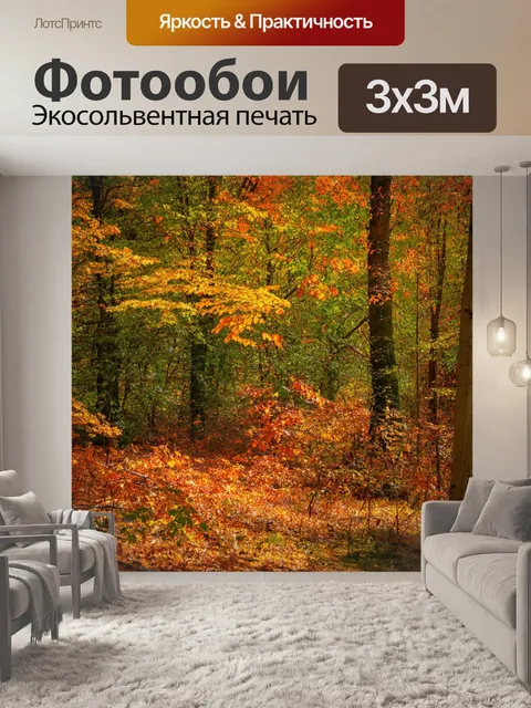 Фотообои лесная поляна с осенними листьями